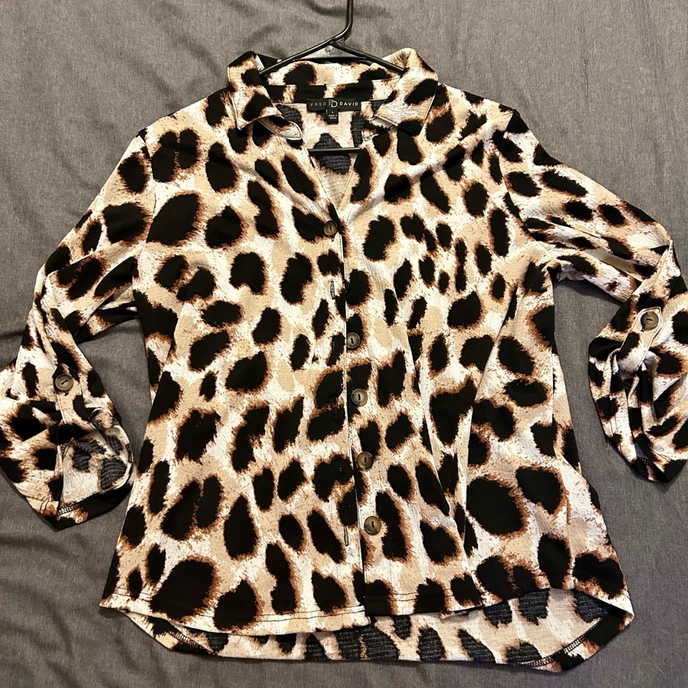 Fred David Black and Cream Patterned Blouse